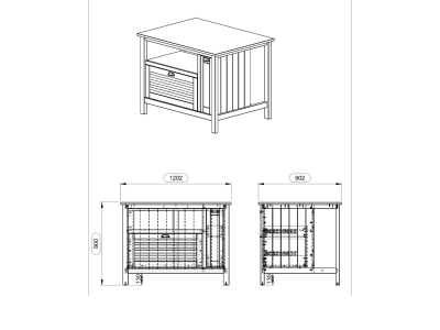 Ilha para cozinha em branco laca com o tampo castanho de 120 cm / Coleção Cozzy
